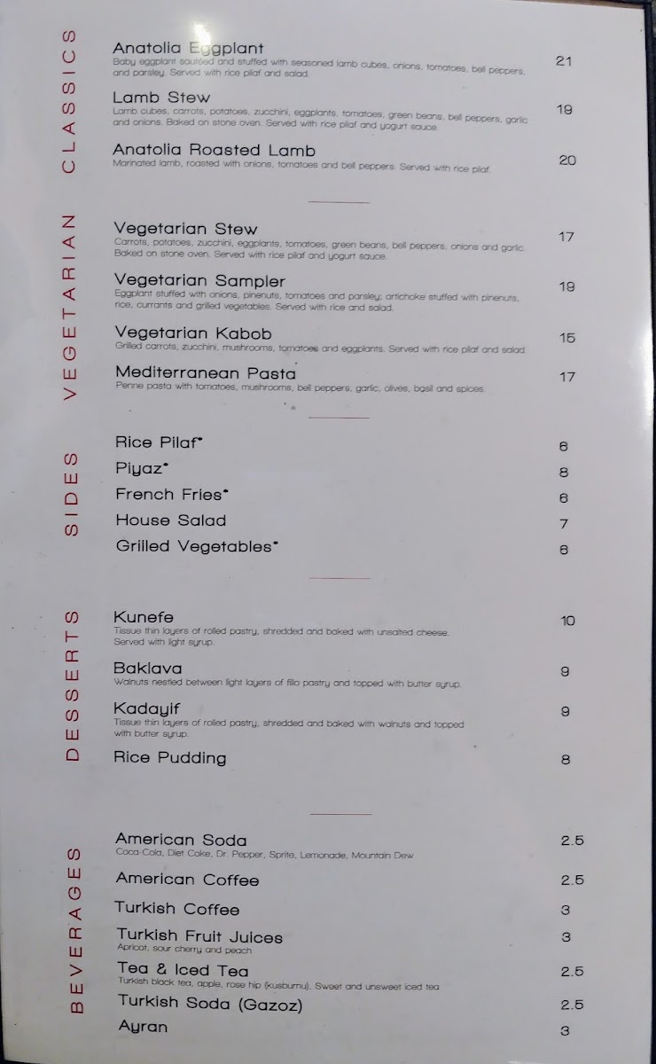 Anatolia Turkish Restaurant Menu - Image 4